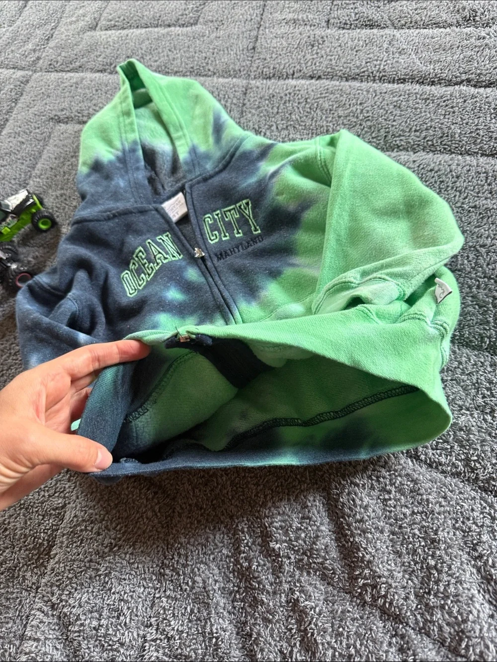 Green & Navy Tie-Dye Zip Hoodie for Kids